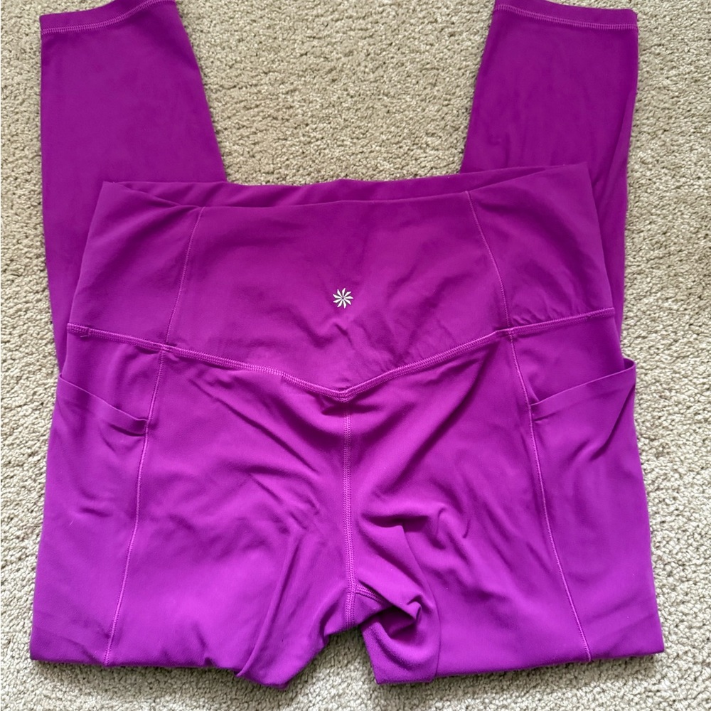 Athleta Salutation Stash Leggings Large Fuchsia Pink Pockets Yoga Athleisure - Picture 2 of 8